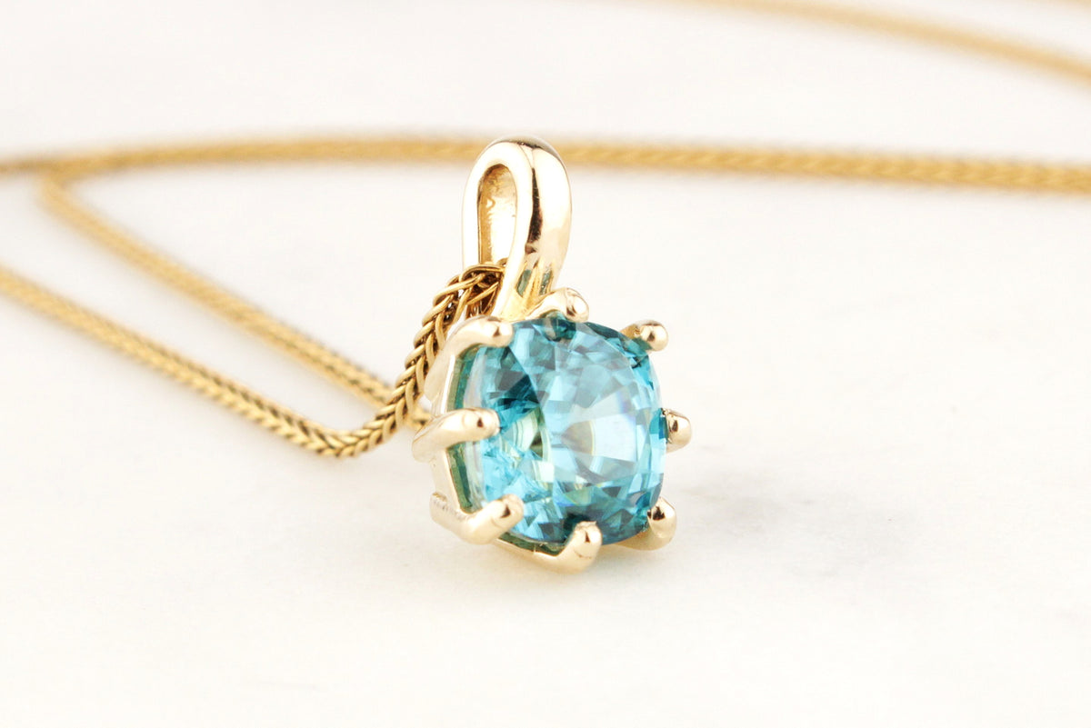 BESPOKE 3.35ct BLUE ZIRCON PENDANT 10ct GOLD