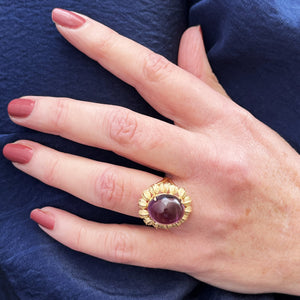 RETRO MID-CENTURY CABOCHON AMETHYST RING 18ct GOLD