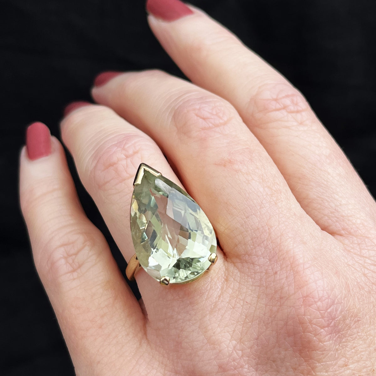 RETRO MID-CENTURY PRASIOLITE COCKTAIL RING 9ct GOLD