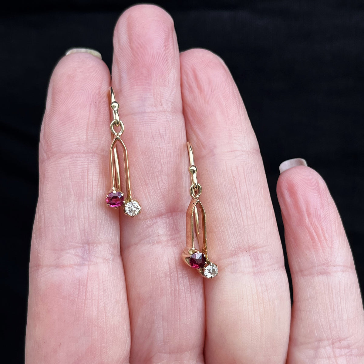 ANTIQUE VICTORIAN RUBY &amp; DIAMOND EARRINGS 9ct GOLD