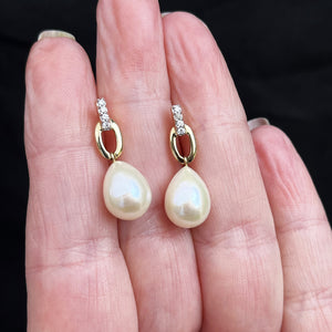 VINTAGE ESTATE DIAMOND & PEARL EARRINGS 9ct GOLD