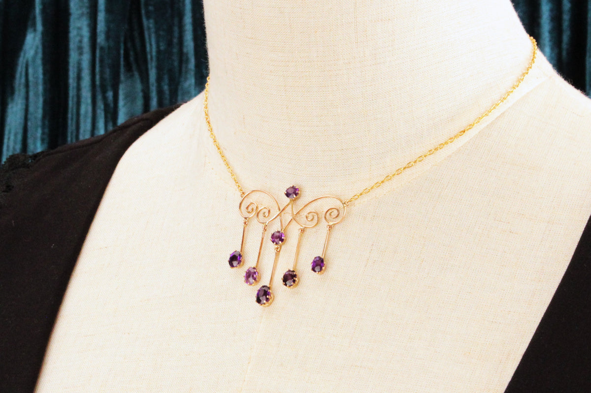 ANTIQUE EDWARDIAN c1900 AMETHYST NECKLACE 9ct GOLD