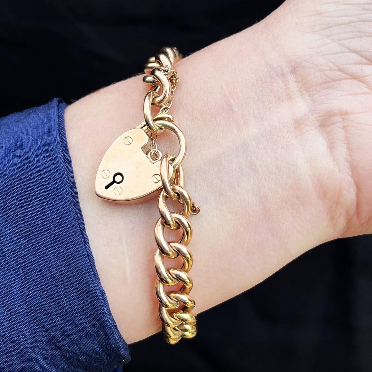 ANTIQUE VICTORIAN CURB LINK PADLOCK BRACELET 9ct GOLD