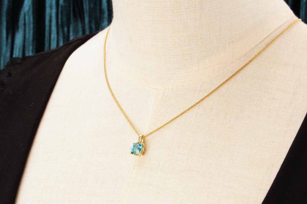 BESPOKE 3.5ct BLUE ZIRCON PENDANT 10ct GOLD