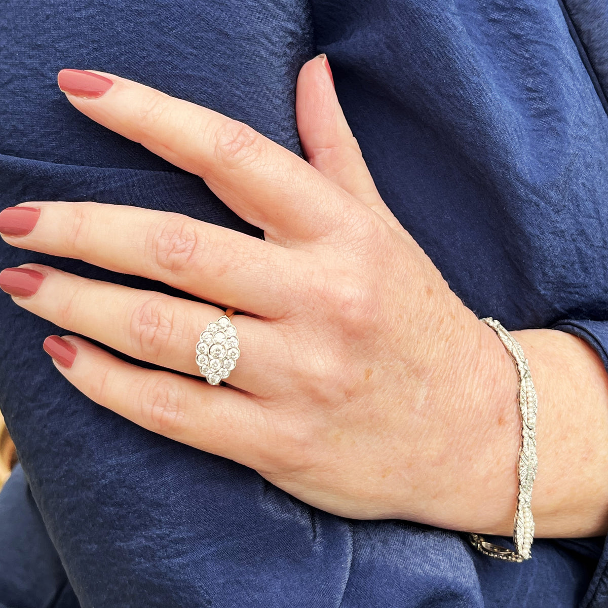 ART DECO DIAMOND &amp; PEARL BRACELET 9ct GOLD