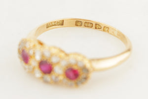 ANTIQUE EDWARDIAN 1910 RUBY & DIAMOND RING 18ct YELLOW GOLD