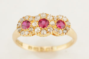 ANTIQUE EDWARDIAN 1910 RUBY & DIAMOND RING 18ct YELLOW GOLD