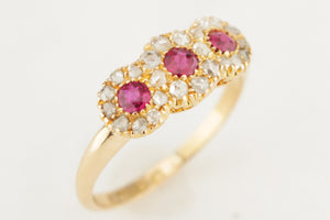 ANTIQUE EDWARDIAN 1910 RUBY & DIAMOND RING 18ct YELLOW GOLD