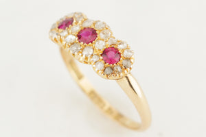 ANTIQUE EDWARDIAN 1910 RUBY & DIAMOND RING 18ct YELLOW GOLD