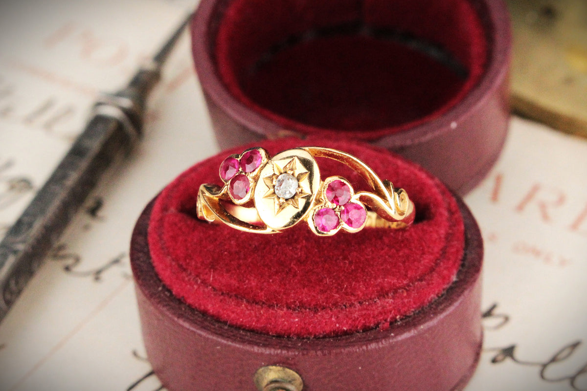 ANTIQUE EDWARDIAN 1911 DIAMOND & RED SPINEL RING 18ct GOLD