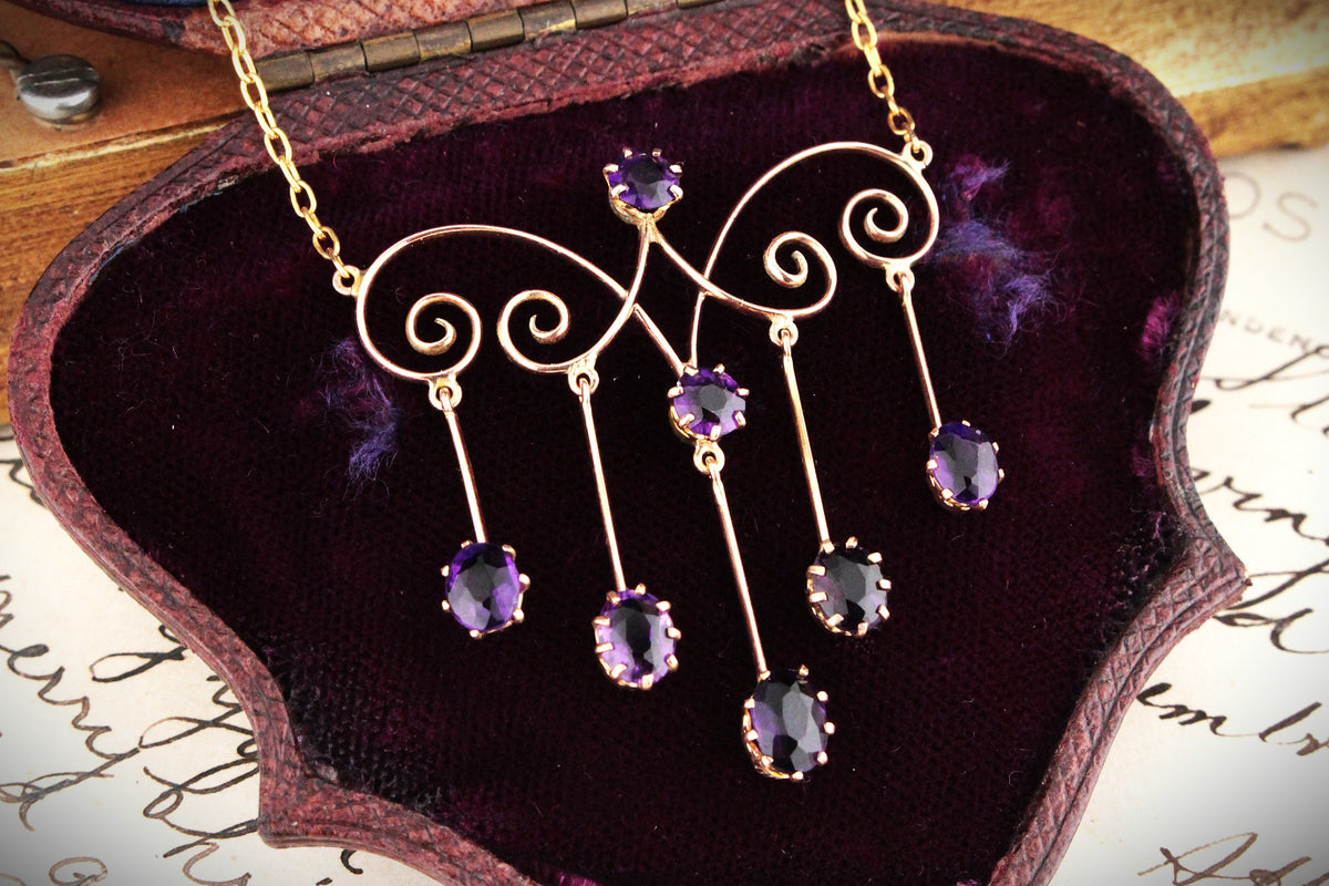 ANTIQUE EDWARDIAN c1900 AMETHYST NECKLACE 9ct GOLD