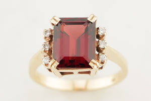 VINTAGE MID CENTURY c1970 4.4ct GARNET & DIAMOND RING 9ct YELLOW GOLD