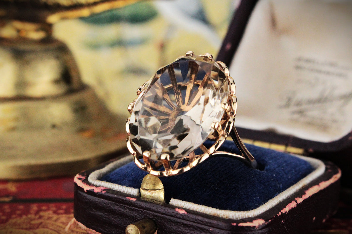 MID-CENTURY 16.50ct CITRINE COCKTAIL RING 9ct GOLD