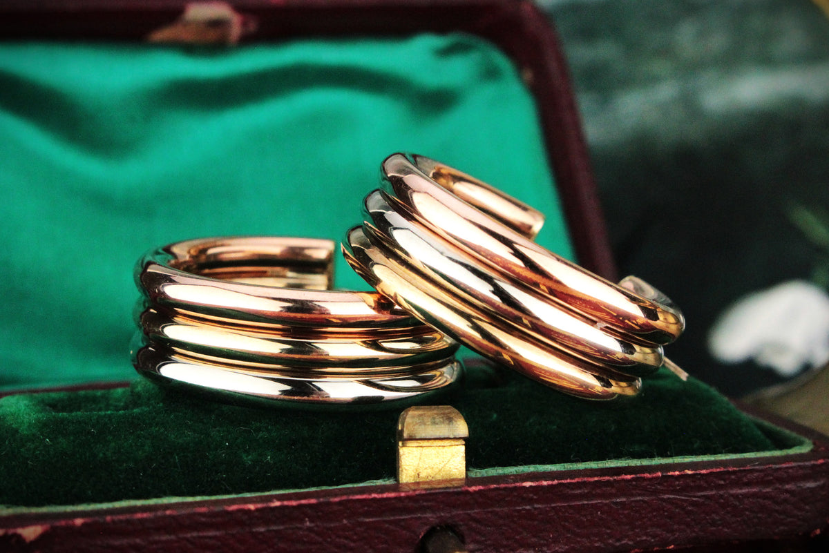 VINTAGE ITALIAN TRI-GOLD HOOPS 9ct GOLD