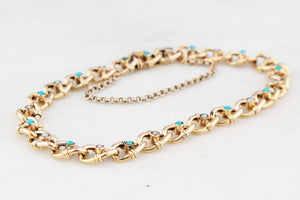ANTIQUE VICTORIAN TURQUOISE & SEED PEARL BRACELET 9ct GOLD