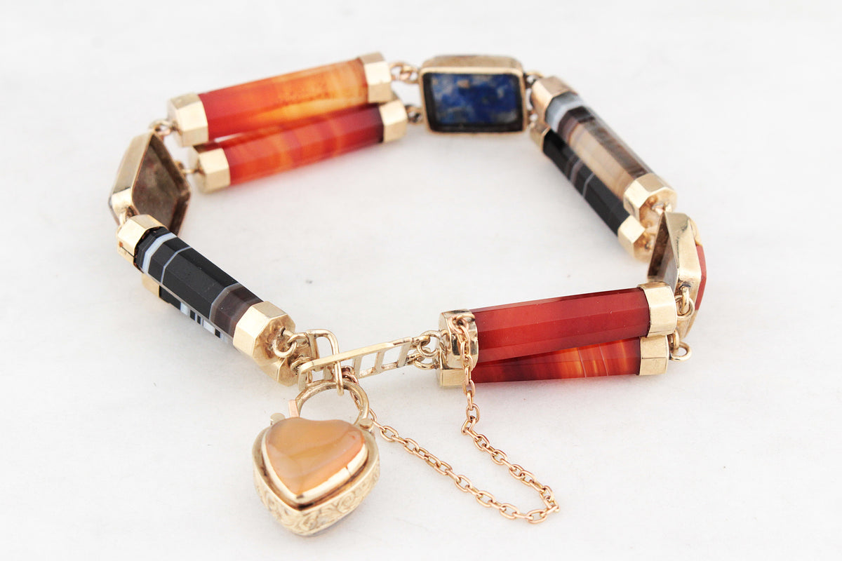 ANTIQUE VICTORIAN AGATE BRACELET 9ct GOLD