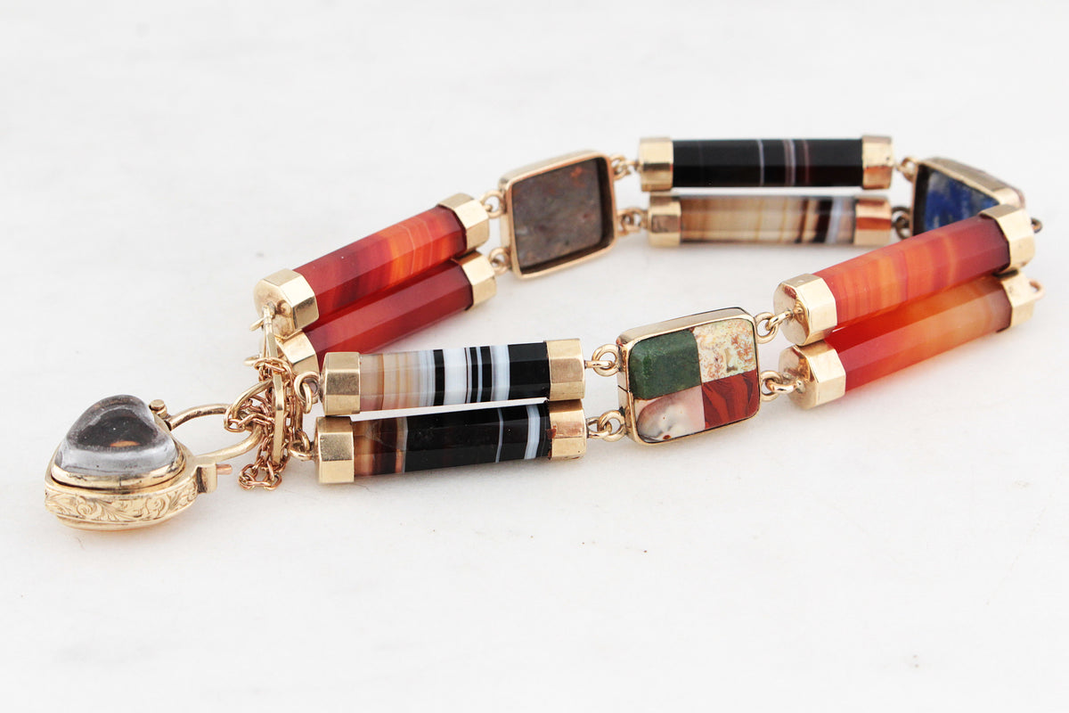 ANTIQUE VICTORIAN AGATE BRACELET 9ct GOLD