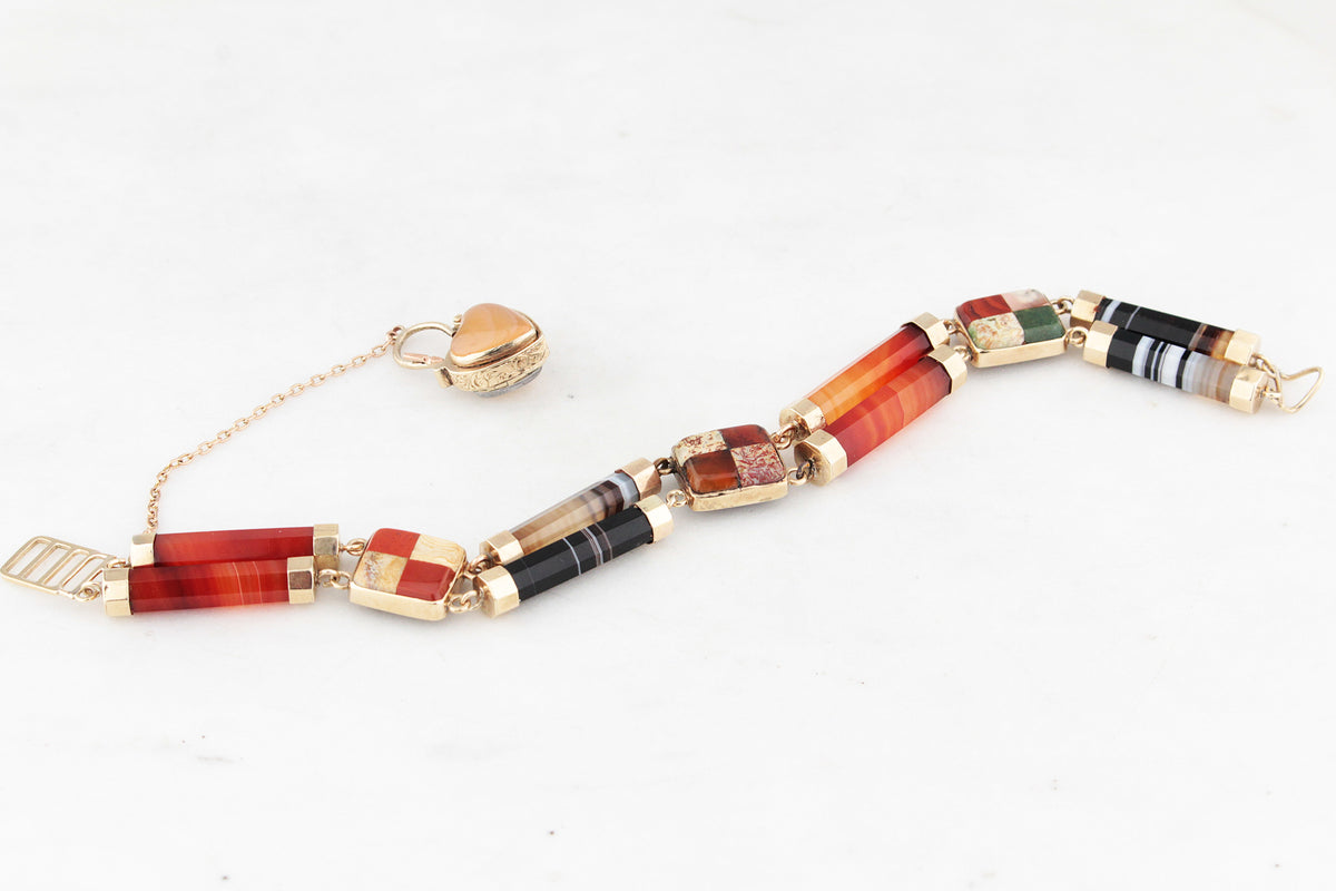 ANTIQUE VICTORIAN AGATE BRACELET 9ct GOLD