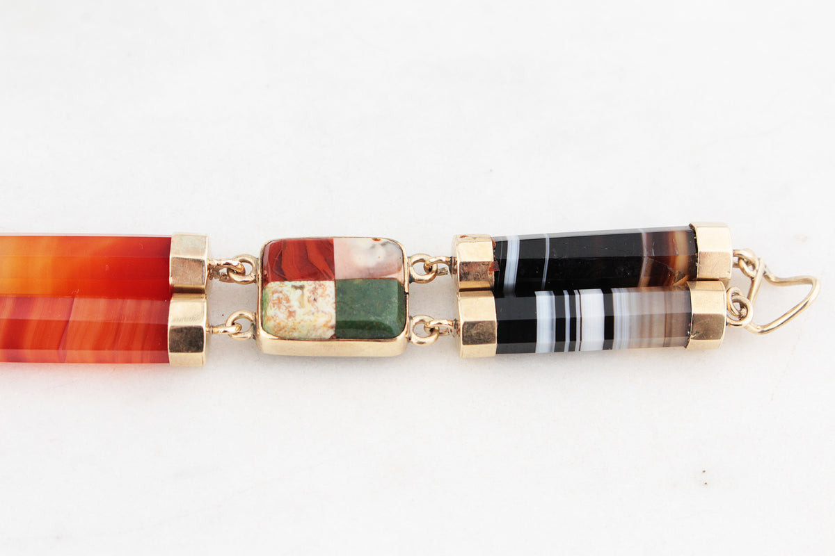 ANTIQUE VICTORIAN AGATE BRACELET 9ct GOLD