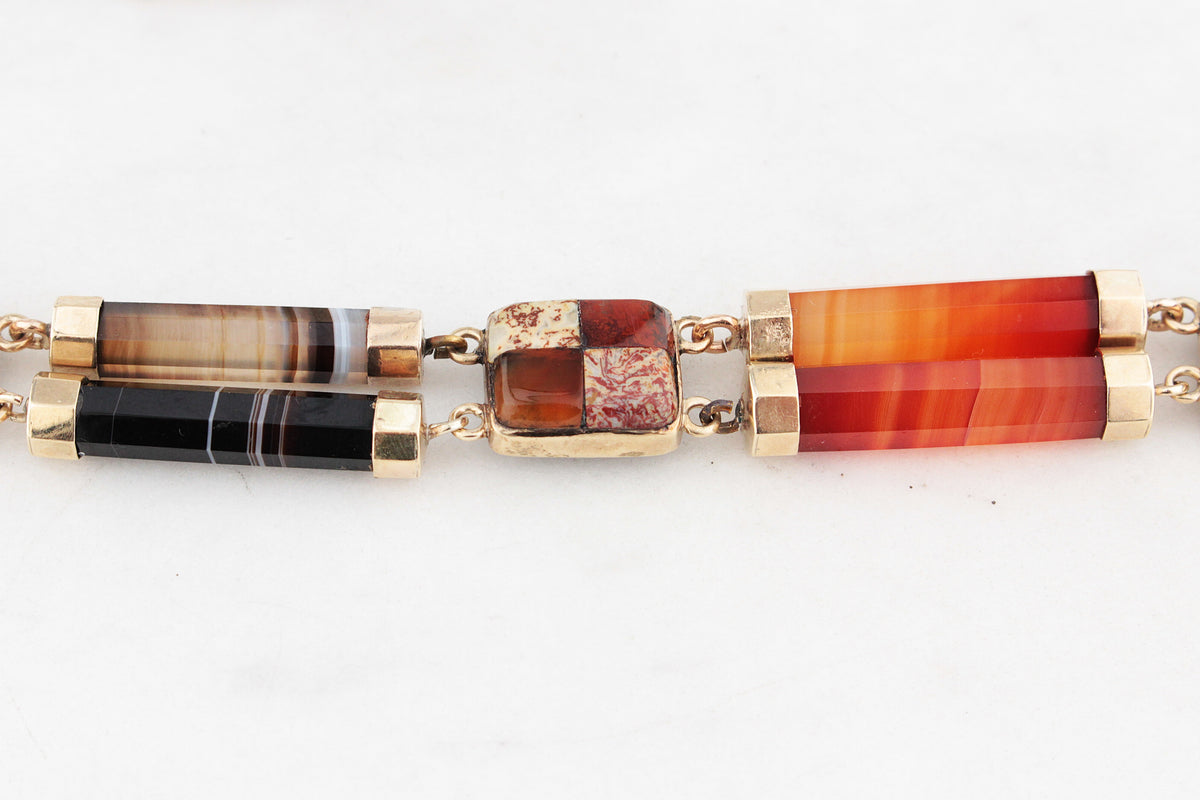 ANTIQUE VICTORIAN AGATE BRACELET 9ct GOLD