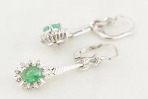 VINTAGE MID CENTURY c1950/60 EMERALD & DIAMOND EARRINGS 18ct WHITE GOLD