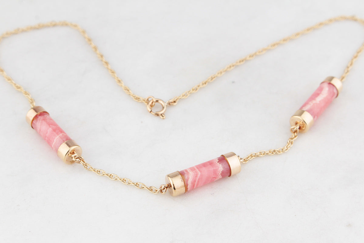 ANTIQUE EDWARDIAN RHODOCHROSITE NECKLACE 9ct GOLD