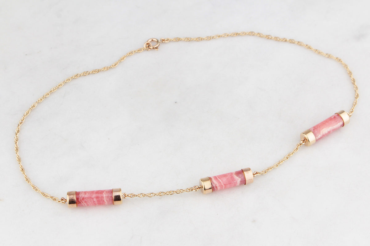 ANTIQUE EDWARDIAN RHODOCHROSITE NECKLACE 9ct GOLD