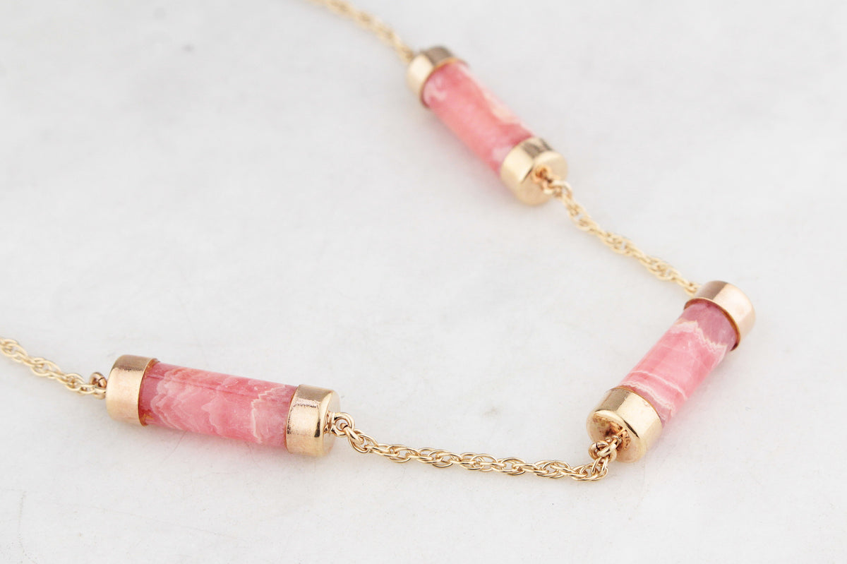 ANTIQUE EDWARDIAN RHODOCHROSITE NECKLACE 9ct GOLD