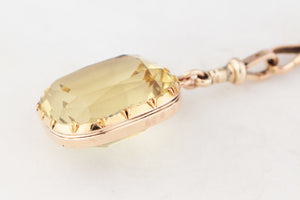 ANTIQUE VICTORIAN 53ct CITRINE PENDANT ON DOG CLIP 9ct GOLD