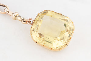 ANTIQUE VICTORIAN 53ct CITRINE PENDANT ON DOG CLIP 9ct GOLD