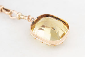 ANTIQUE VICTORIAN 53ct CITRINE PENDANT ON DOG CLIP 9ct GOLD