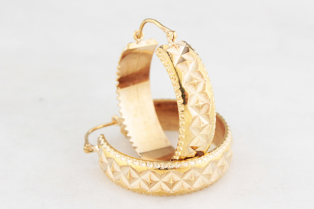 ANTIQUE EDWARDIAN TEXTURED 9ct GOLD HOOP EARRINGS
