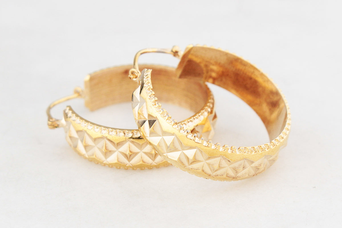 ANTIQUE EDWARDIAN TEXTURED 9ct GOLD HOOP EARRINGS