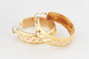 ANTIQUE EDWARDIAN TEXTURED 9ct GOLD HOOP EARRINGS