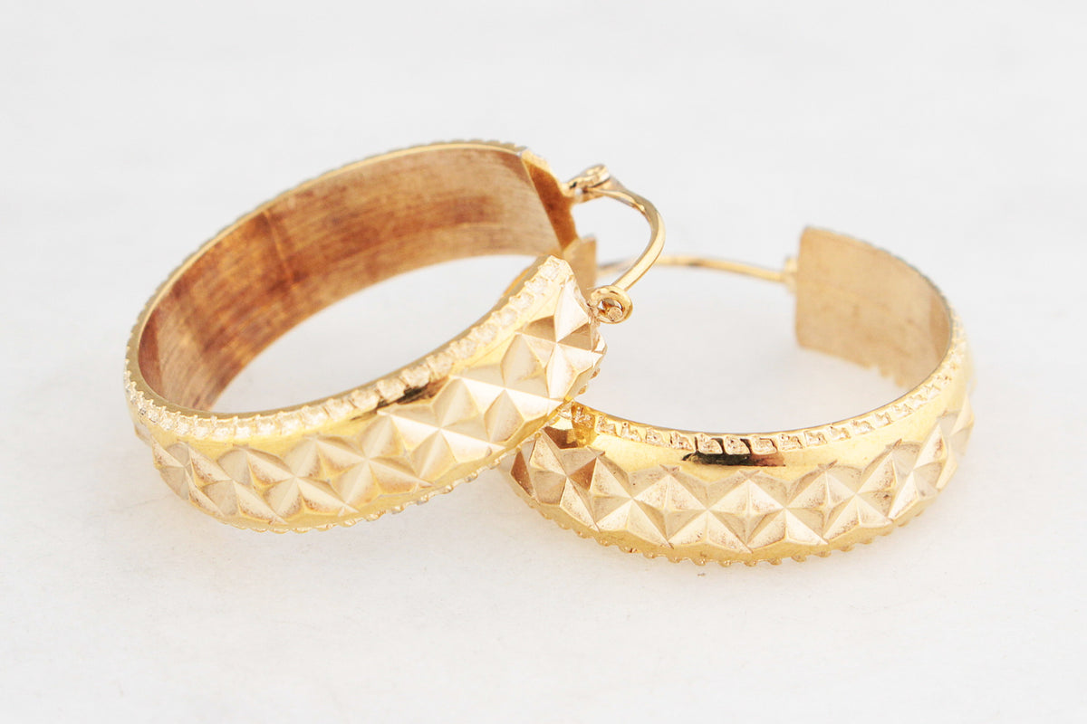 ANTIQUE EDWARDIAN TEXTURED 9ct GOLD HOOP EARRINGS