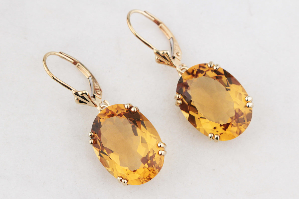 VINTAGE CITRINE EARRINGS 9ct GOLD