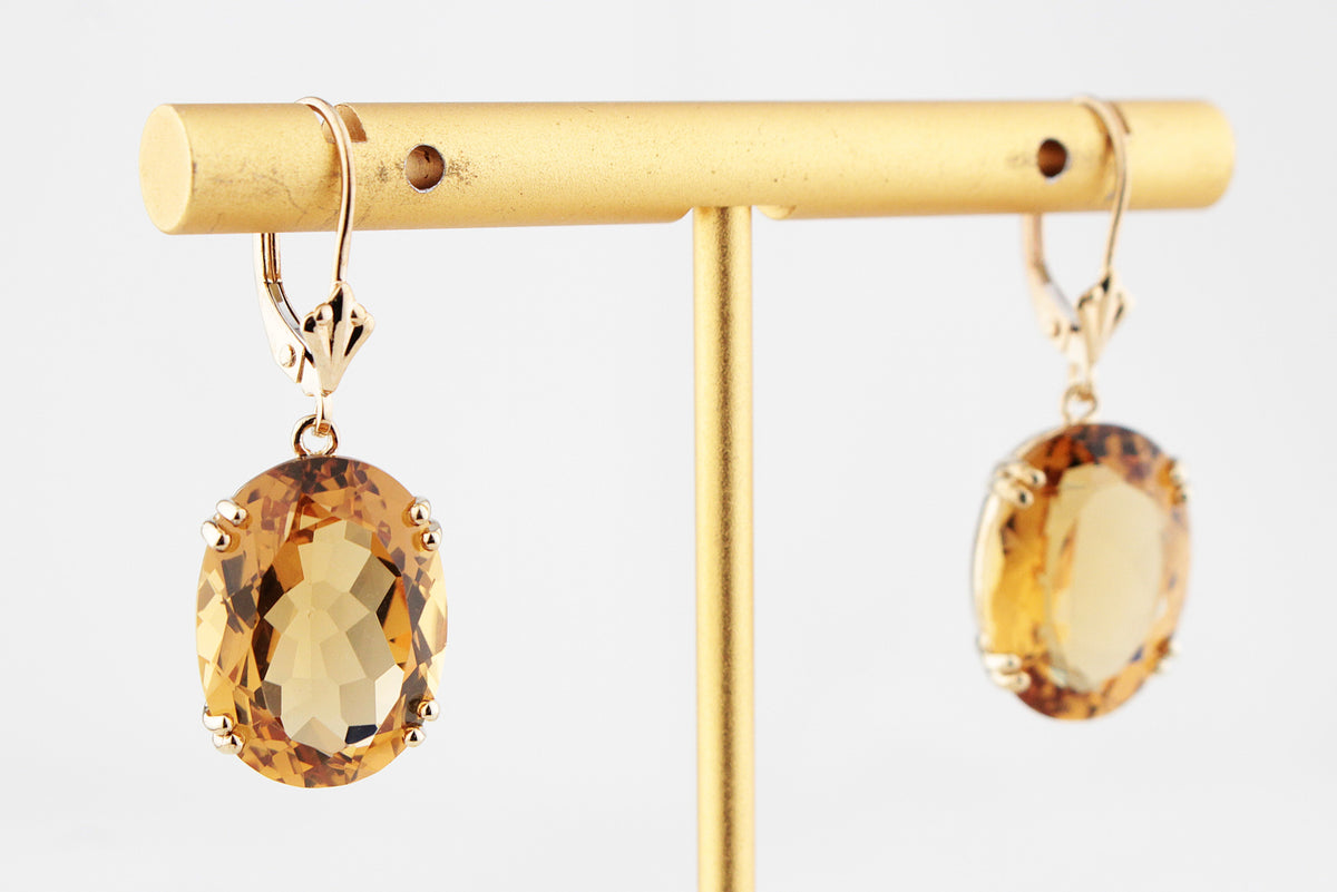 VINTAGE CITRINE EARRINGS 9ct GOLD