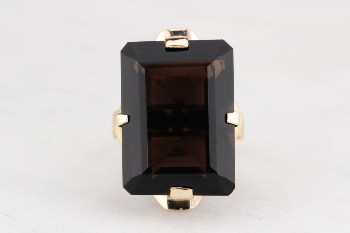 RETRO c1970 22.2ct SMOKY QUARTZ COCKTAIL RING 10ct GOLD