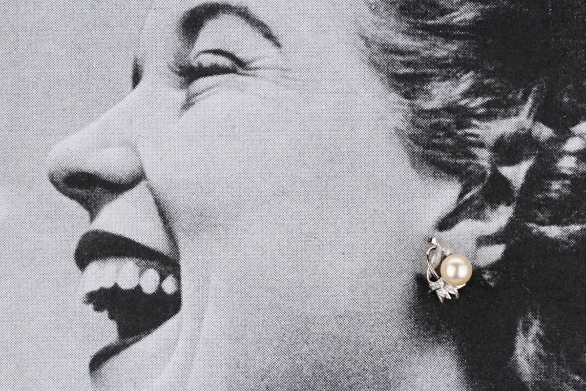 VINTAGE c1940’s RETRO DIAMOND &amp; PEARL EARRINGS IN 14ct GOLD