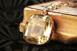 ANTIQUE VICTORIAN 53ct CITRINE PENDANT ON DOG CLIP 9ct GOLD