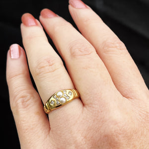 LATE VICTORIAN PEARL & DIAMOND RING 18ct GOLD