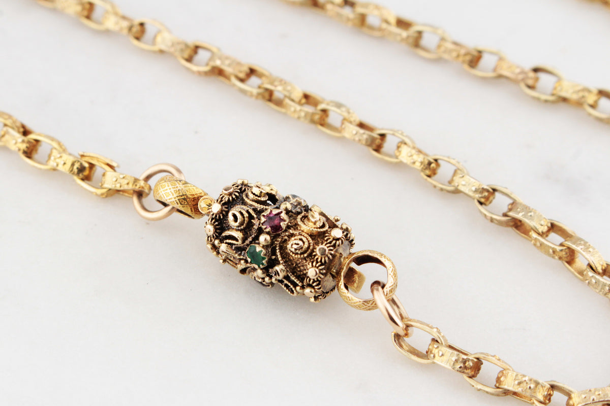 ANTIQUE VICTORIAN c1840 ACROSTIC  ‘REGARD’ CHAIN 9 &amp; 18ct GOLD