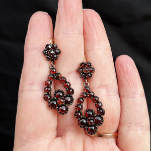 ANTIQUE EDWARDIAN BOHEMIAN GARNET EARRINGS TOMBAC & 14ct GOLD