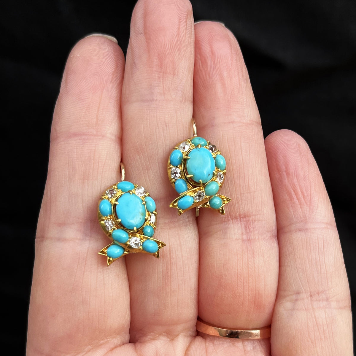 ANTIQUE VICTORIAN TURQUOISE &amp; DIAMOND EARRINGS 18ct GOLD