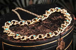 ANTIQUE VICTORIAN TURQUOISE & SEED PEARL BRACELET 9ct GOLD