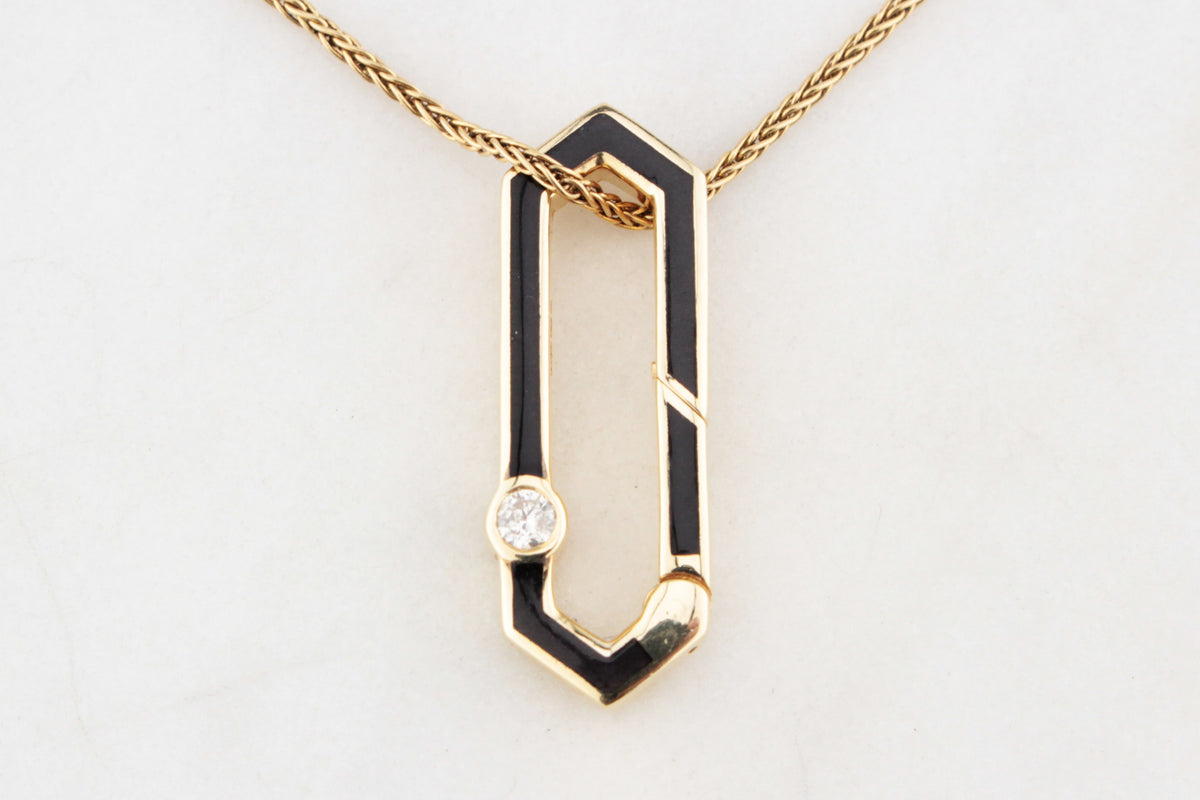 CONTEMPORARY BLACK ENAMEL &amp; DIAMOND CHARM BALE/EXTENDER 14ct GOLD