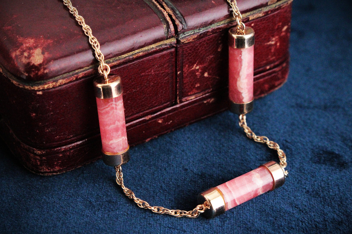 ANTIQUE EDWARDIAN RHODOCHROSITE NECKLACE 9ct GOLD