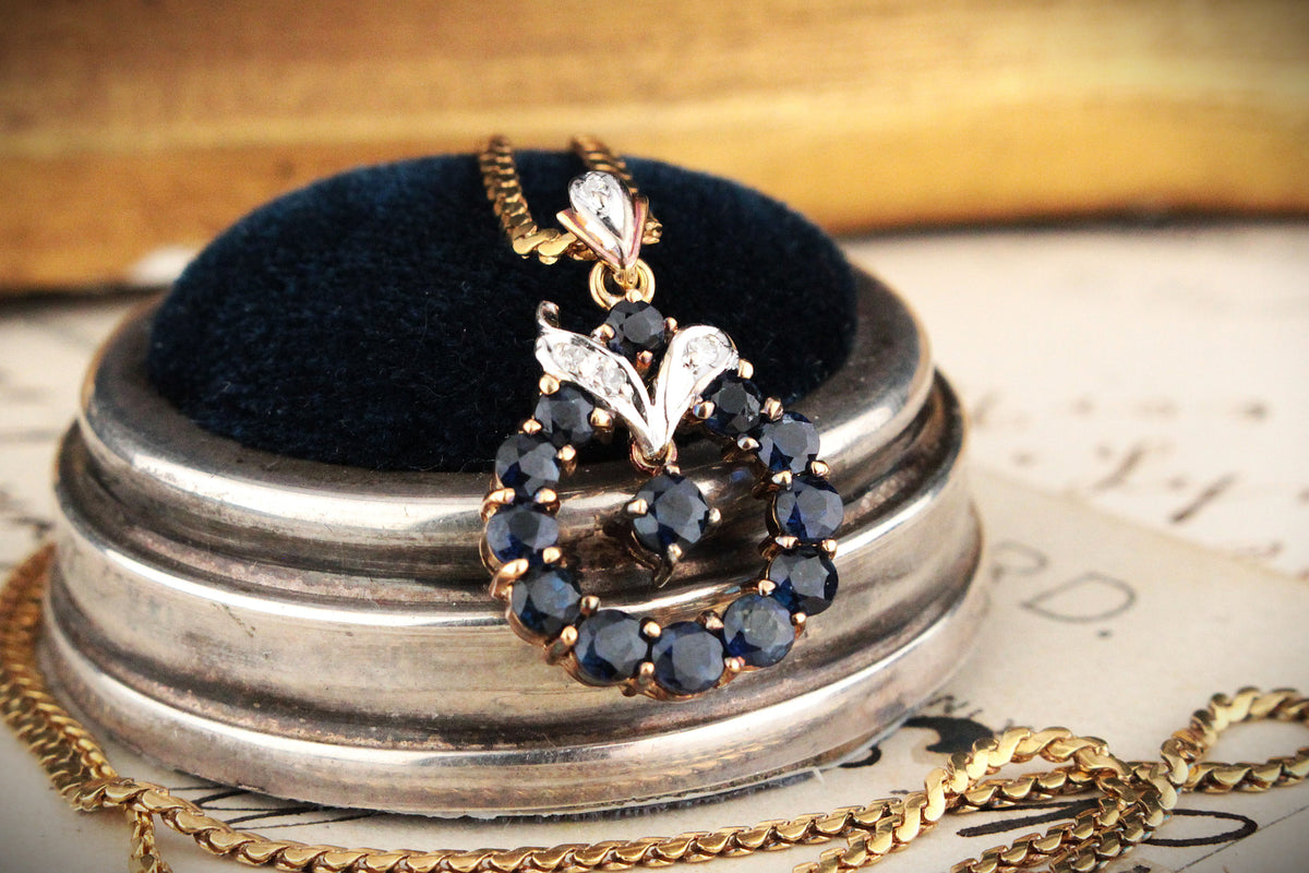 VINTAGE SAPPHIRE &amp; DIAMOND PENDANT ON CHAIN 14 &amp; 18ct GOLD