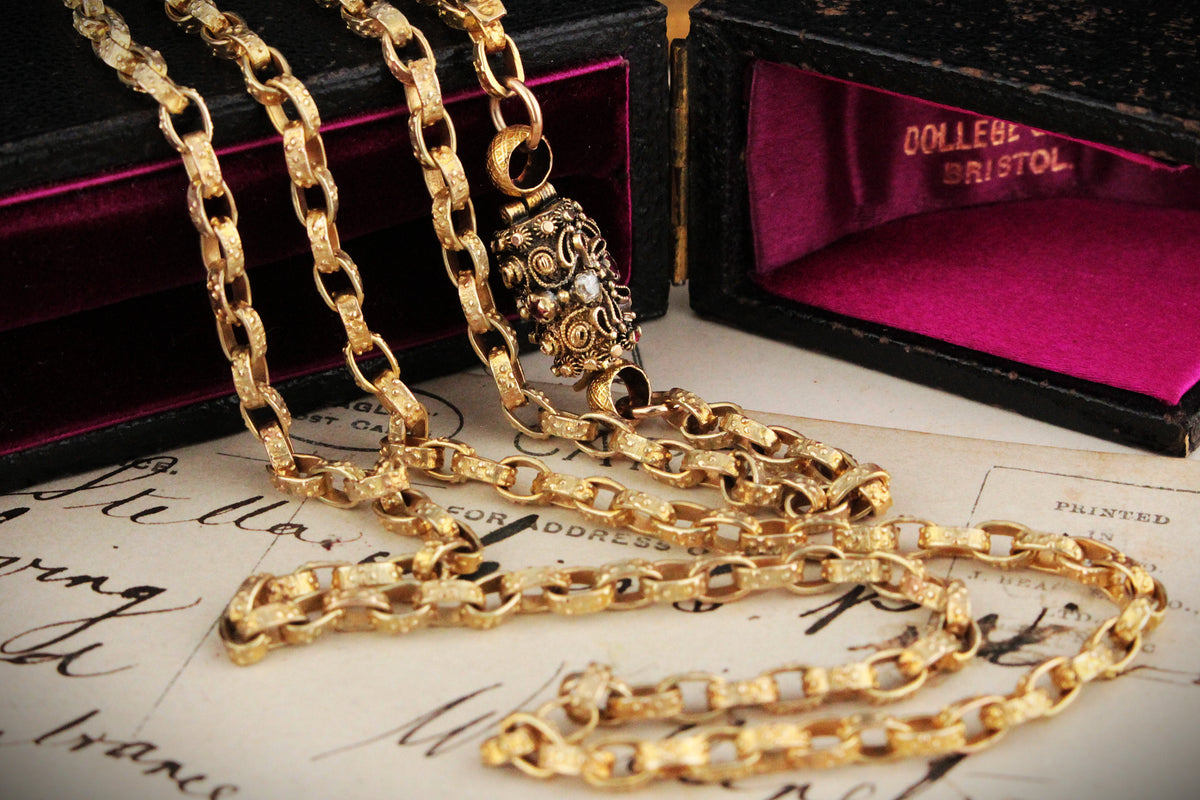 ANTIQUE VICTORIAN c1840 ACROSTIC  ‘REGARD’ CHAIN 9 &amp; 18ct GOLD