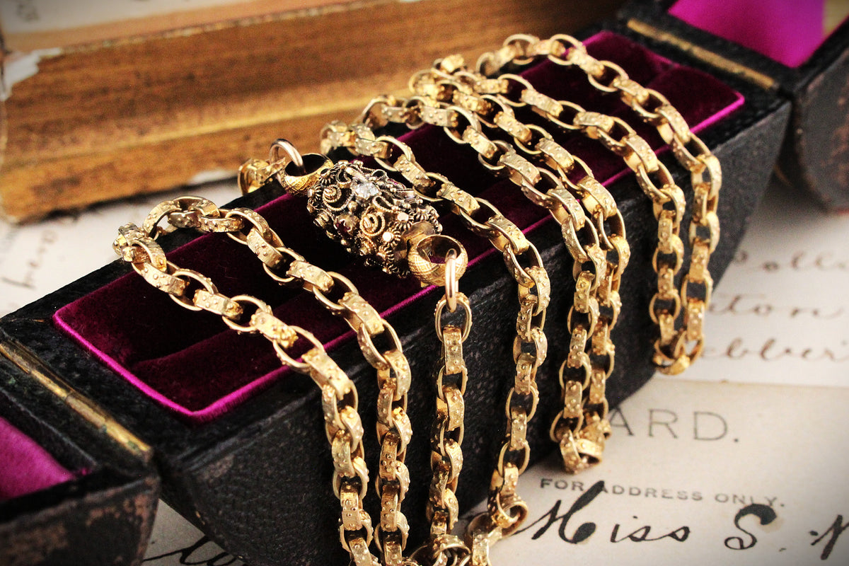 ANTIQUE VICTORIAN c1840 ACROSTIC  ‘REGARD’ CHAIN 9 &amp; 18ct GOLD